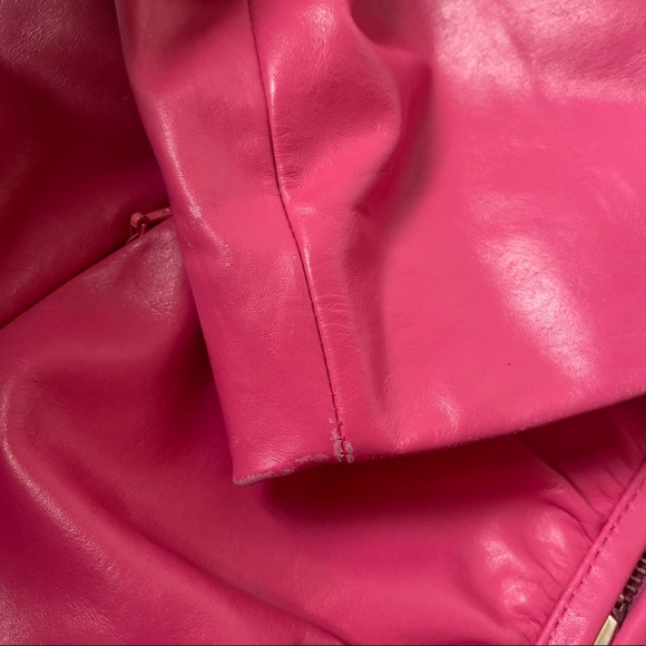 Wilson’s Leather Bubblegum Pink Jacket Zip Closure Ruched Front Womens Large Y2K - Picture 8 of 10